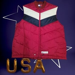 Tommy Jeans Vintage Puffer Vest Size Large Color Red/ White/ Blue early 90's